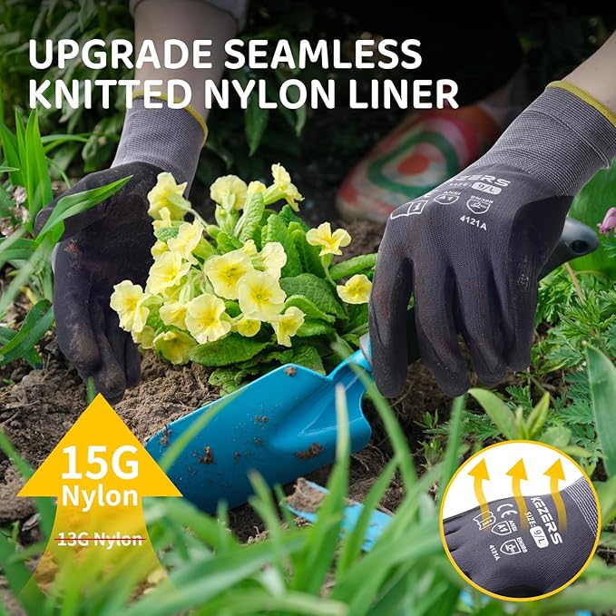 KEZERS Work Gloves with Nitrile Coat Micro Foam Grip on Palm and Fingers,12Pairs,Seamless Knit Nylon Gloves,Home Improvement