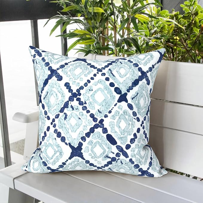 LVTXIII Outdoor Throw Pillows, Decorative Throw Pillows with Inserts, 20"x20" Square Pillows for Bed, Couch, Sofa and Patio Furniture, Set of 2, Boho Geometry Blue