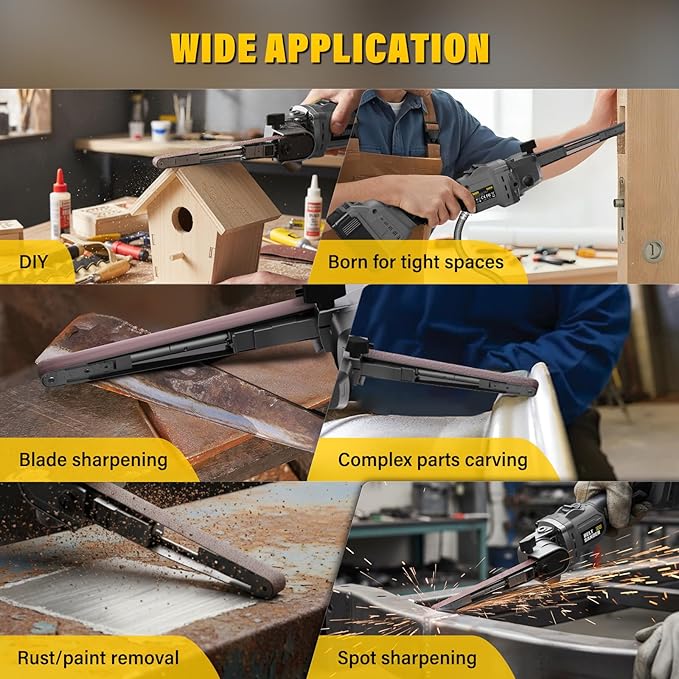 VERVEWAVE Cordless Detail Band file Sander Compatible with DEWALT 20V Battery, Finger Belt Sander with 6 Variable Speed, 170° Adjustable, 1/2"x18" Belt for Wood, Paint, Metal Rust, DIY (Tool Only)