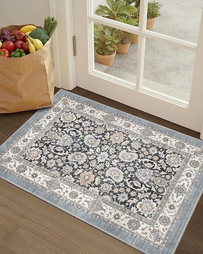 Color&Geometry Vintage Kitchen Rugs Sets of 3, Machine Washable 4mm Ultra Thin Stain Resistant Kitchen Floor Mats, Non Slip TPE Backing Runner for Sink,Hallway,Laundry,Entryway (2x3+2x5+2x7)