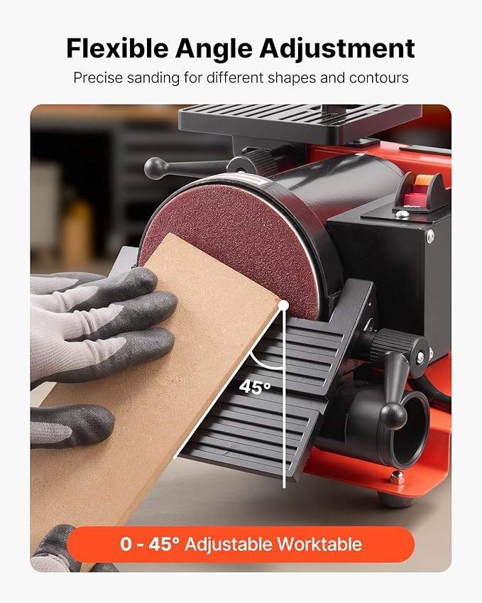 VEVOR 5" Disc Sander & 1" x 30" Belt Sander, 250W Benchtop Belt Disc Sanders Combo with 0-45° Adjustable Worktable & Dust Collection Ports for Woodworking, Furniture Refinishing, DIY Crafting