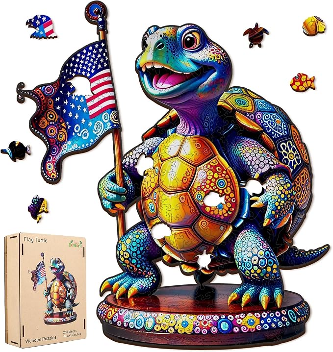 Bovearto Wooden Puzzles for Adults, Unique Ocean Animal Shape, Home Decor | American Patriotic 4th of July Puzzles, American Flag, Family Game Gift for Teens & Kids, 10.8"x12",200 Pieces