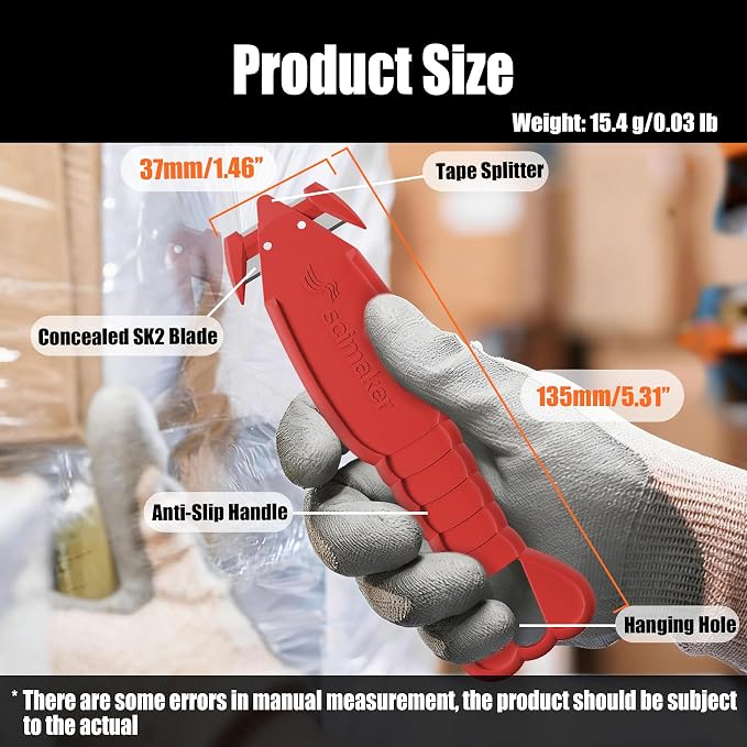 Safety Box Cutter, 6 Pack Ergonomic Lobster Package Opener with Recessed SK-2 Blade Finger Safe Tape Splitter,Letter Slitter for Warehouse,Office.Assorted Colors