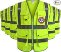 JKSafety 9 Pockets Class 2 High Visibility Zipper Front 6 Pack Safety Vest With Reflective Strips,Meets ANSI/ISEA Standard （155 Yellow M