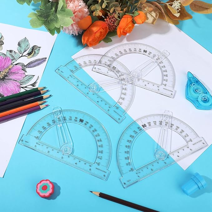 Zonon 2 Pieces 6 Inch Plastic Protractor with Swing Arm Math Protractors 180 Degrees Angle Measurement, Translucent for Geometry Classroom Kid Student School Office Supplies