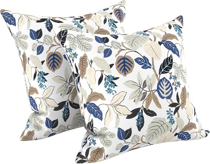 LVTXIII Outdoor Throw Pillows, Decorative Throw Pillows with Inserts, 20"x20" Square Pillows for Bed, Couch, Sofa and Patio Furniture, Set of 2, Breeze Leaves Beige