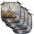 Lunarable Lighthouse Chair Cushion Pads Set of 4, Les Eclaireurs Lighthouse Coastline Seashore Mountains Cliff Painting Effect, Anti-Slip Seat Padding for Kitchen & Patio, 16"x16", Blue Red Green