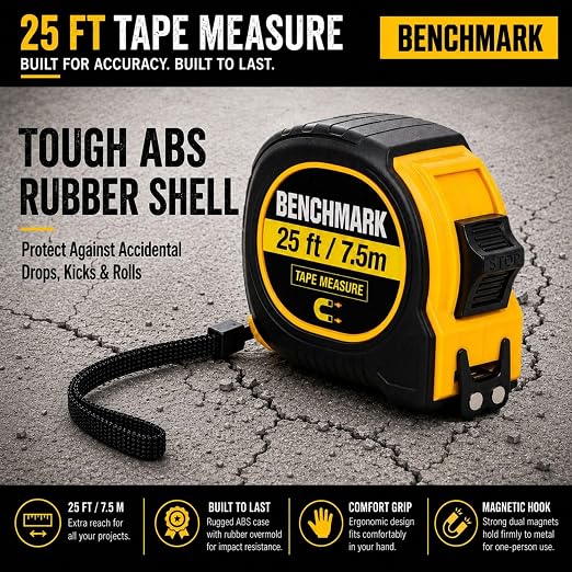 3 Pack - Tape Measures 25 ft / 7.5m – Dual Sided Blade with Easy Read Fractions to 1/8th inch Plus Centimeters on Back Side - Magnetic Tip - Thumb Lock - Belt Clip – Retractable Measuring Tape