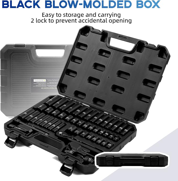 Reniteco 50-Piece 3/8" Drive Socket Set, SAE 5/16"-3/4", Metric 8-22mm, Cr-V