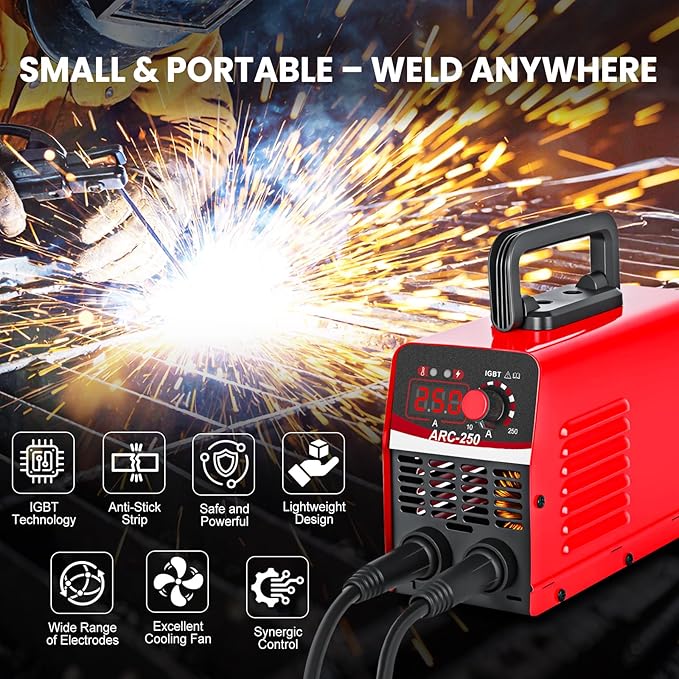 Wrdlosy-MINI Portable Stick Welder 250Amp, 110V Welding Machine with 20PCS Rods & Gloves – Compact Arc Welder Kit for Beginners, Home DIY, Metal Repairs (Iron, Steel, Stainless Steel)