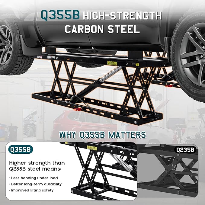 Albott 8000 LBS Portable Car Lift for Home Garage, Heavy-Duty Q355B Steel Vehicle Lift, Adjustable Height up to 27.4", 25–30s Fast Cycle, Locking Levers, Extension Plate, Foldable with Wheels