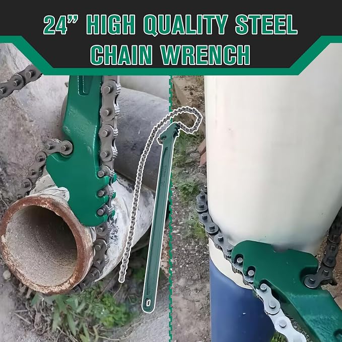 24 Inch Chain Wrench, Adjustable Ratcheting Chain Oil Filter Wrench Heavy Duty Fits Max 12.6 Inch Diameter for Pipe Installation and Car Repair