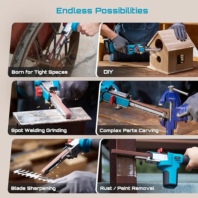 Seesii Belt Sander 1/2" x 18", 6 Speeds Max 2300FT/Min, with 1 * 4.0Ah Battery, Charger, Cordless Hand Held Belt Sander for Metal Working, Wood, Plastic, Auto Grinding