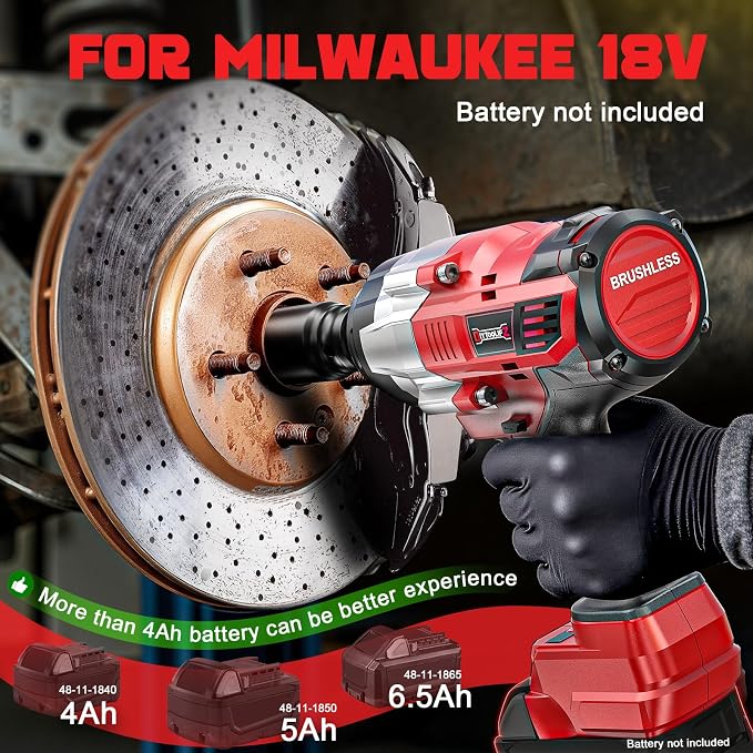 DIYtoolifz 3/4" Cordless Impact Wrench Compatible with Milwaukee 18V Battery: 1850FT-LBS(2500N.m) High Torque Impact Driver, Auto-Stop Reverse, 4-Speed Heavy Duty Impact for Car/Truck/Mower(Bare Tool)
