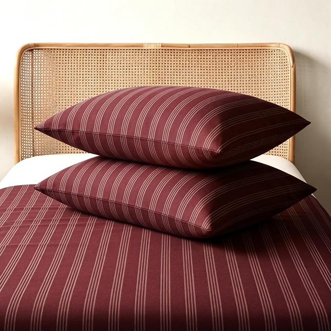 Sedefen Striped Duvet Cover Set Queen Size Red Vintage Striped Patterned Bedding Set Soft Breathable Microfiber Bedding Set with 2 Pillowcases