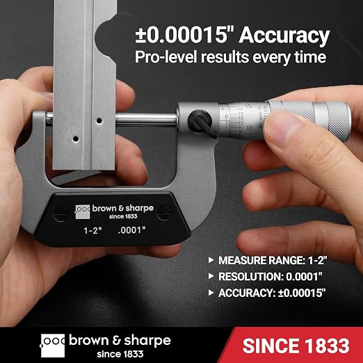 Brown & Sharpe Mechanical Outside Micrometer, 1-2 Inch, 0.0001 Inch Graduation, Tungsten Carbide Measuring Faces, Ratchet-Stop Mechanism, Satin Chrome Finished Scale