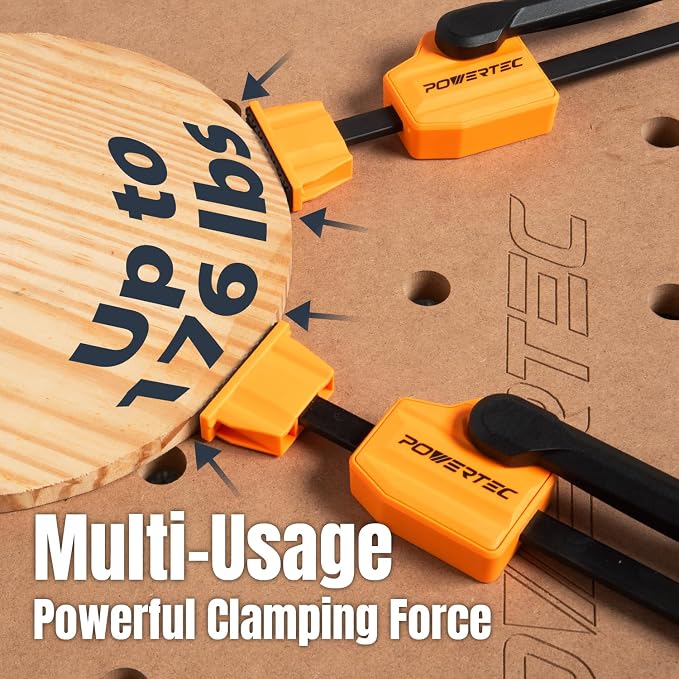 POWERTEC Bench Dog Clamp Set w/Quick Release Ratcheting Table Clamps for 3/4" Dog Holes and MFT/Guide Rail System (72242)