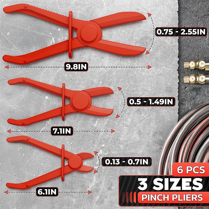 Coolant Hose Pinch Off Pliers Set – 6Pcs Nylon Clamp Tools for Fuel & Brake Lines – Non-Conductive Hose Locking Pliers for Automotive Repairs – Rust-Proof with Secure Lock Buckle & Anti-Slip Handles