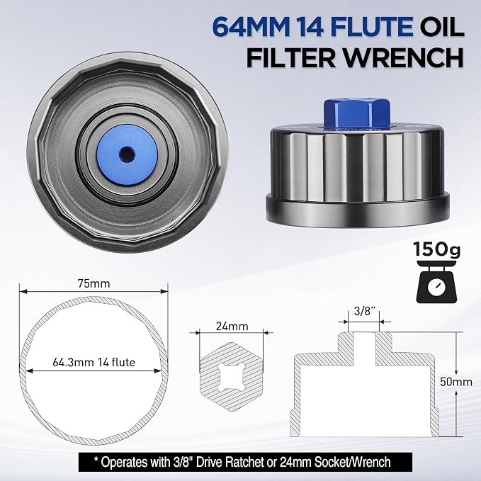 WORKPRO Oil Filter Wrench for Toyota Lexus..., 64mm 14 Flute Precision CNC Machined Aluminum Oil Filter Removal Tool for Toyota Camry, Tundra, Tacoma, 4Runner, RAV4 and More