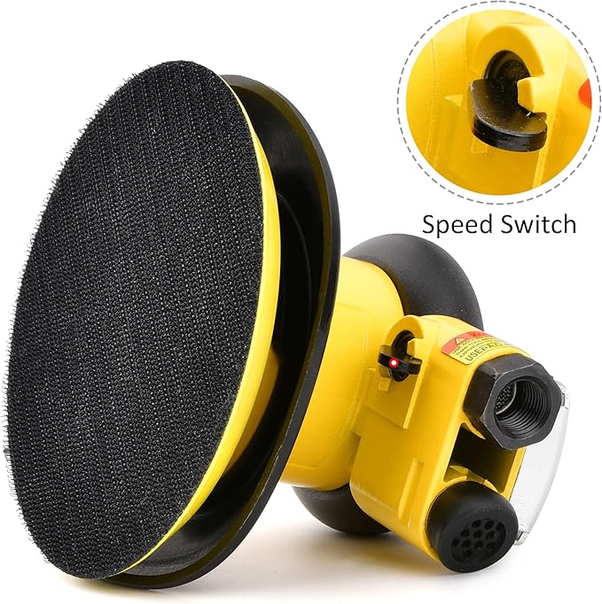 Professional Air Random Orbital Palm Sander, Dual Action Pneumatic Sander, Low Vibration, Heavy Duty … (5-inch Yellow)