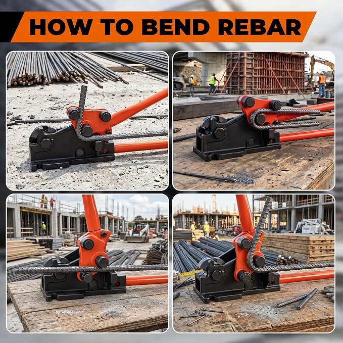 2 in 1 Rebar Bender & Cutter Metal Bending Tool Manual Rod Bender Easy Rebar Cutter & Bender Bending Machine for Rebar up to 5/8"
