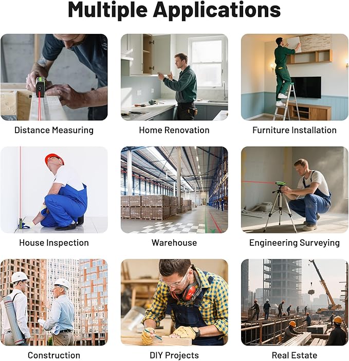 Huepar Laser Distance Measure 200Ft. Digital Rechargeable Laser Measuring Tool with Bluetooth -Phone APP, 1/16in Accuracy, Angle Sensor, M/in/Ft Unit, Pythagorean Mode, Measure Distance, Area, Volume