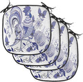 Lunarable Gallus Chair Cushion Pads Set of 4, Floral Pattern with Flowers and Birds Feathers Wings Leaf Ornament Folk Art, Anti-Slip Seat Padding for Kitchen & Patio, 16"x16", Violet Blue White