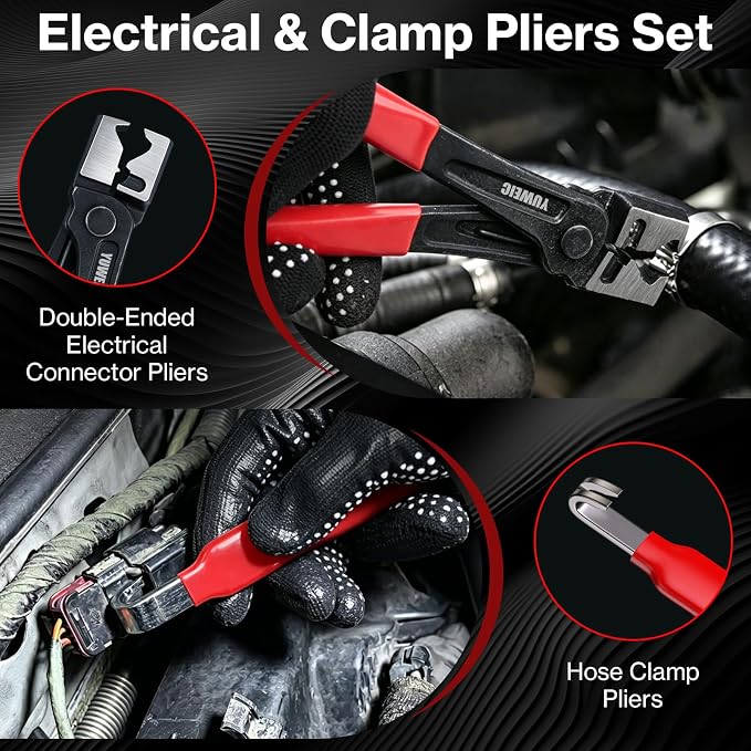 10 PCS Electrical Disconnect Pliers Fuel Line Disconnect Tool Kit, Hose Clamp Pliers Set with Snap Ring Pliers, Trim Removal Tools, Hose Removal Tool for Auto Repair