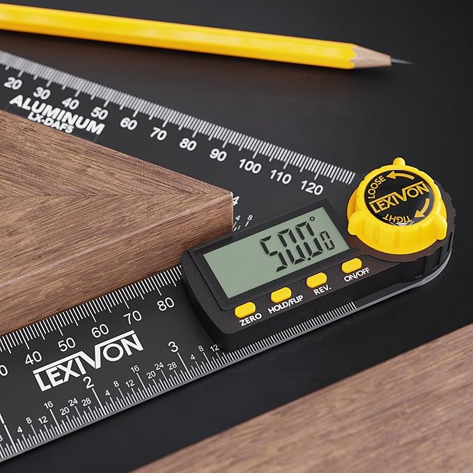 LEXIVON Aluminum Digital Angle Finder Gauge, 5-inch/130mm Multi-Purpose Protractor, Includes XL Display and Rugged Zippered Pouch (LX-DAF5)