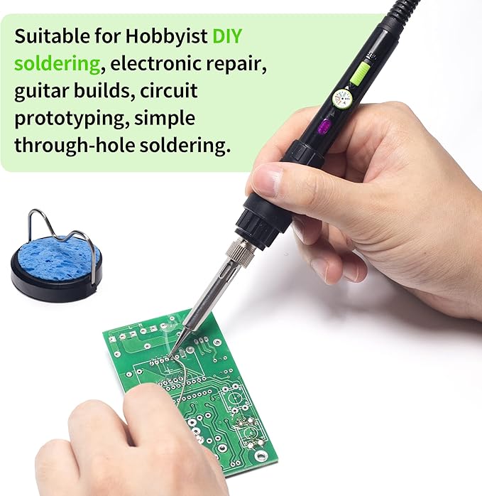YIHUA 947-III 60W Soldering Iron Kit Temperature Adjustable 428-896°F 2-IN-1 Soldering Kit with Simple Soldering Iron Stand and Cleaning Sponge 110V US Power Plug