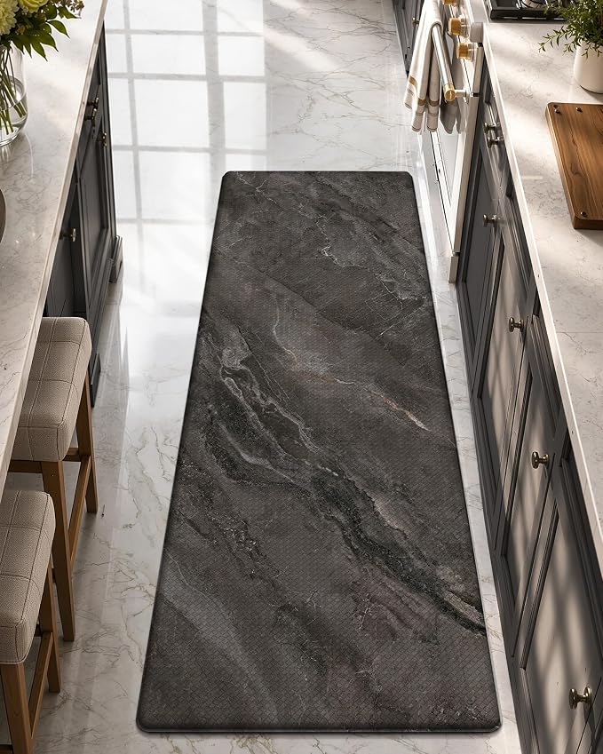 Color&Geometry Marble Kitchen Mats for Floor 24x59, Non Slip Wide Kitchen Runner Rug, Easy Clean, Oil & Water Resistant, Anti Fatigue Foam Standing Mat for Sink, Laundry, Office, Black