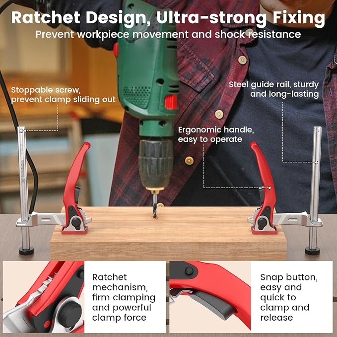 Housolution Bench Dog Clamp, 3/4 inch Dog Holes Workbench Clamp | Adjustable MFT Table Hold Down Quick Fixed Clip, Workbench Accessories for Wood Carving Routing Sanding, 2 Pack