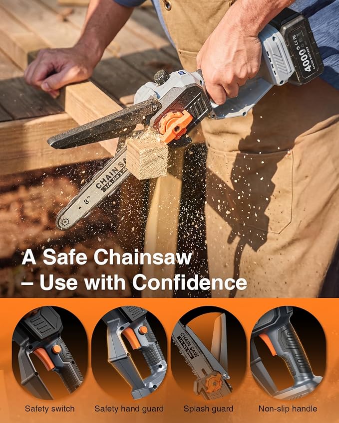 TaskStar 2-in-1 Pole Saw for Tree Trimming, 8-Inch Cordless Brushless Chainsaw with Adjustable Extension Pole, 2×4.0Ah Rechargeable Batteries & Charger, Auto Oiling, 15 Ft Max Reach
