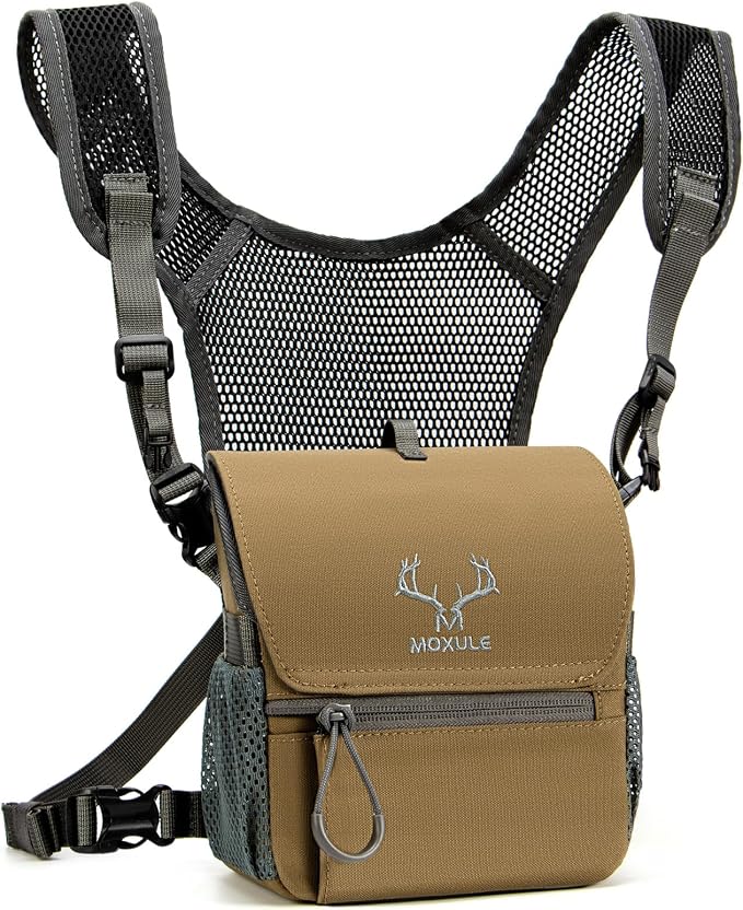 Binocular Harness Chest Pack: Bino Case, Magnetic Lid, Rain Cover | Silent one-hand access, water-resistant fabric, MOLLE webbing for hunting, birdwatching and hiking