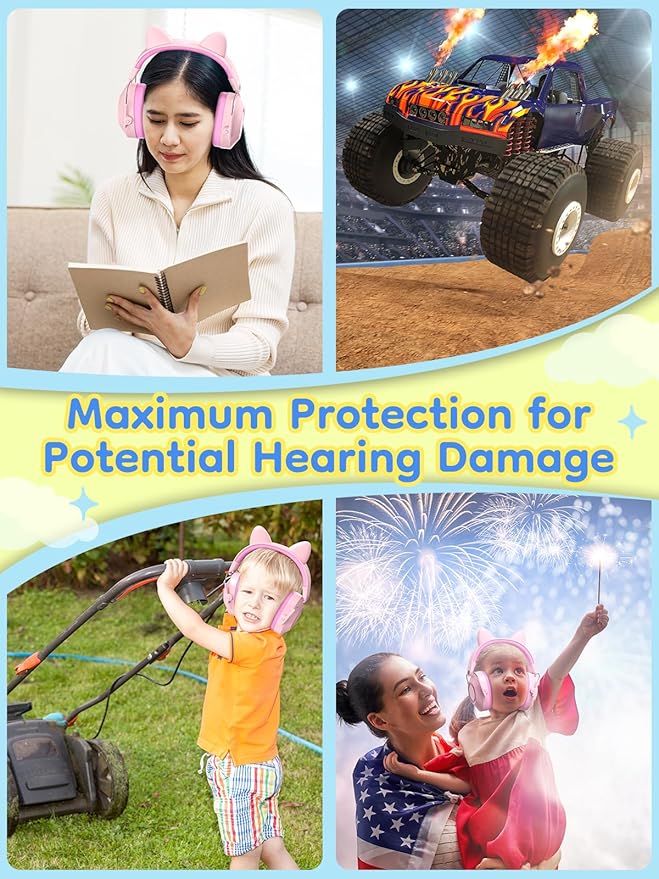 Dr.meter Ear Muffs for Noise Reduction: 32dB SNR Noise Cancelling Headphones for Kids Autism Sensory, Adjustable Kids Ear Hearing Protection for Autism Sensory, Fireworks, Concert w/Fun Stickers