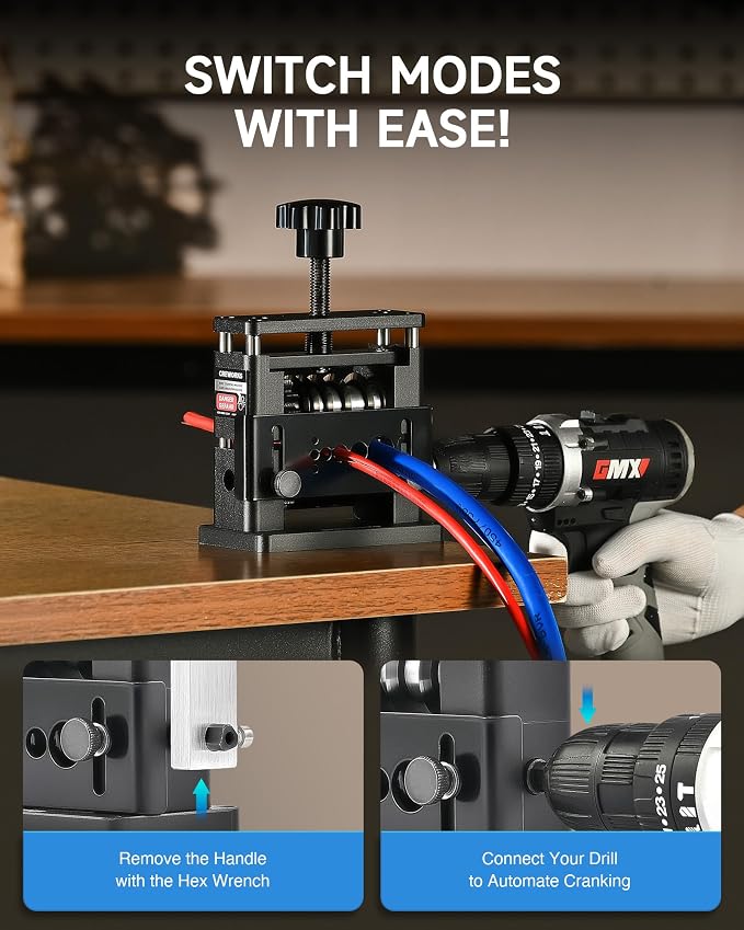 CREWORKS Manual Wire Stripping Machine, Drill Powered Wire Stripper Machine with 6 Channels & 5 Blades, Portable Cable Stripper Tool with Hand Crank for 0.1" to 0.67" Scrap Copper Cables Recycling