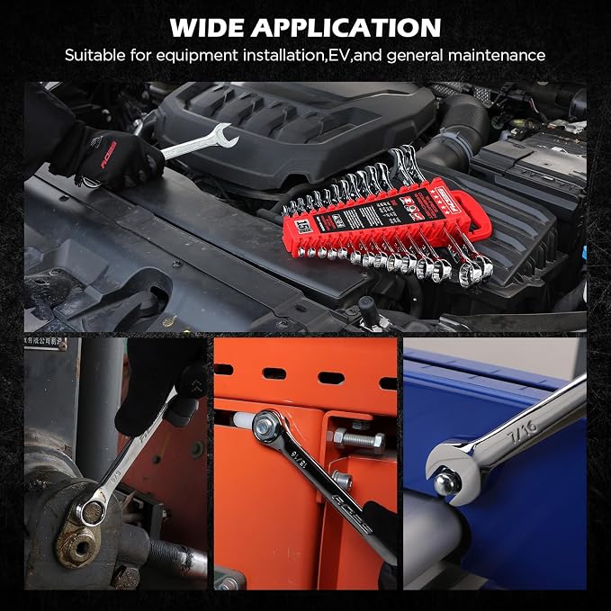 15-Piece SAE Combination Wrench Set, 1/4''–1'' 12-Point Open End and Box End Wrench Kit with Organizer, Chrome Vanadium Steel Tools for Mechanics, Garages and Workshops