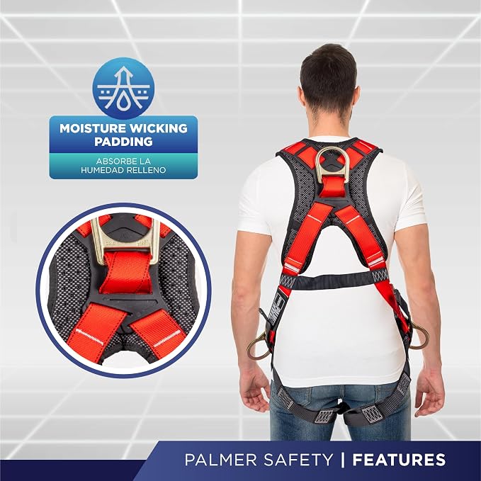 Full Body Harness with 5 Point Adjustment, Dorsal D-ring, Grommet Legs, Two Side D Rings, and Fall Indicators