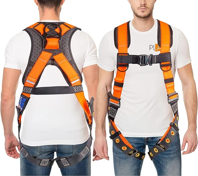 Full Body Harness with 5 Point Adjustment, Dorsal D-ring, Grommet Legs, Two Side D Rings, and Fall Indicators