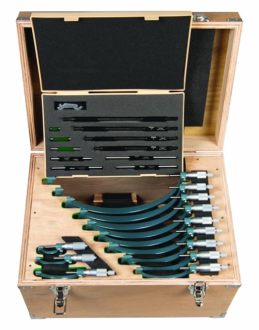 Mitutoyo 103-908-40 Outside Micrometer Set with Standards, 0-12" Range, 0.0001" Resolution, 12-Piece Set with Ratchet Stop Micrometers, Adjustment Wrench & Fitted Box, Satin Chrome & Enamel Finish | 0.0001" Resolution, Ratchet Stop Micrometers, Include...