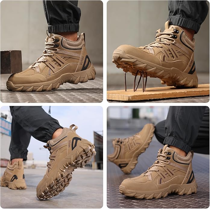 Steel Toe Boots for Men Work Boots for Men Breathable High Top Work Shoes Lightweight Indestructible Safety Shoes Industry Construction Safety Footwear