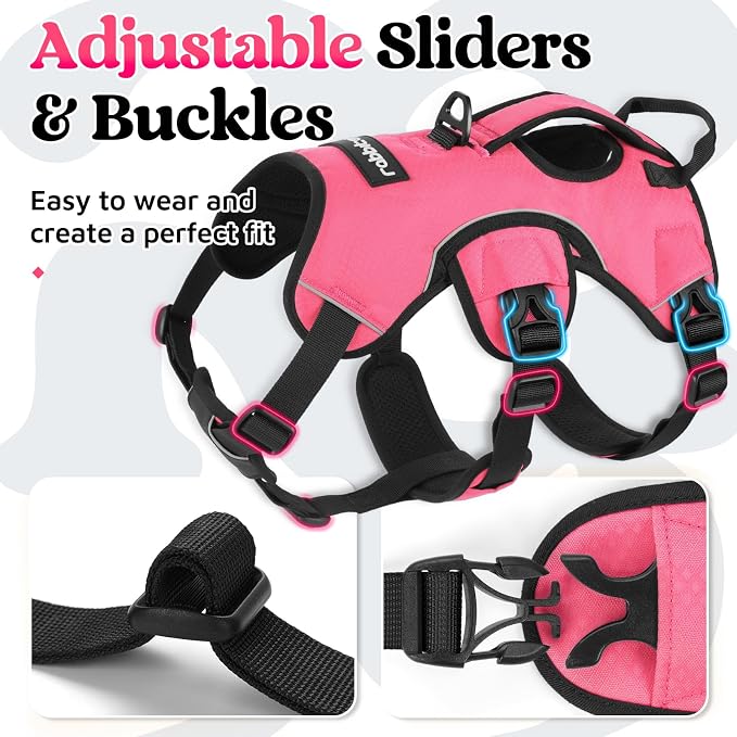 rabbitgoo Escape Proof Dog Harness for X-Large, No Pull with Lift Handle | No Escape, Full Soft Padded, Reflective Adjustable Vest, Leash Clip for Walking Hiking Training, Peach Pink, X-Large