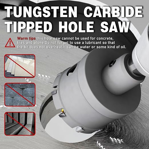 8 PCS (1/2" to 1-1/2") Carbide Hole Saw Kit for Metal - Heavy Duty TCT Hole Cutter Drill Bits Set with Titanium Pilot & L-Wrench, for Stainless Steel,Iron,Aluminum, Metal