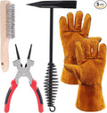 Glarks 5Pcs Welding Slag Removal Tool Set, Include 10'' Welding Chipping Hammer with Coil Spring Handle, Wire Brush and a 10'' Welding Plier with a Pair Welding Gloves
