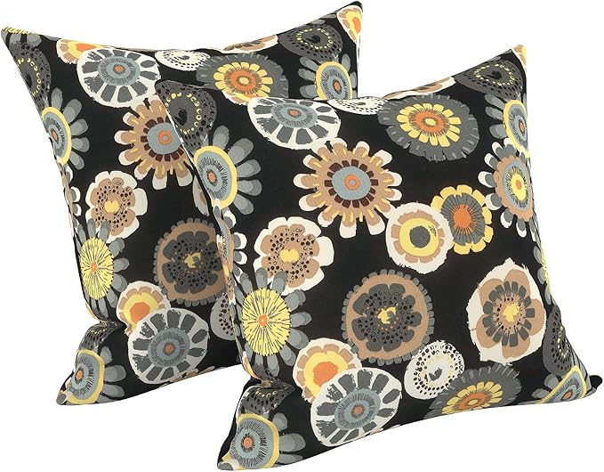 LVTXIII Outdoor/Indoor Throw Pillows, Decorative Throw Pillows with Inserts, 18"x18" Square Pillows for Bed, Couch, Sofa and Patio Furniture, Set of 2, Black Yellow Crosby