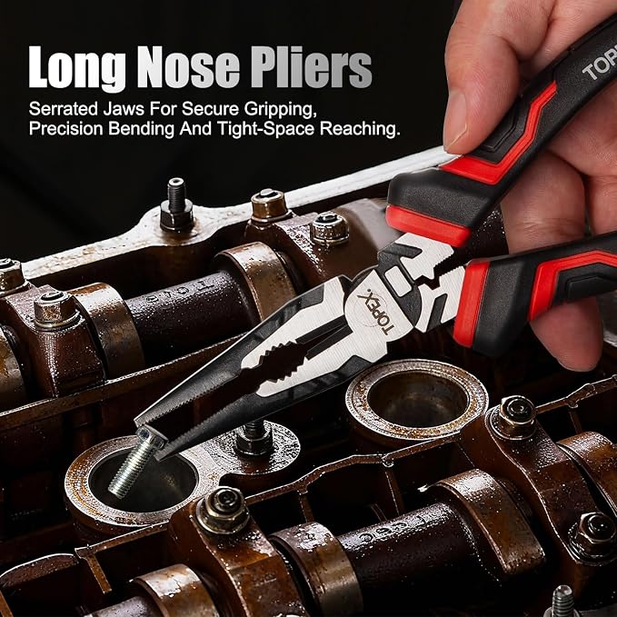 TOPEX 4 Piece Pliers Set with Ergonomic Non-Slip Handle (190 mm Diagonal Cutters, 200 mm Combination Pliers, 200 mm Long Nose Plier, 250 mm Water Pump Plier) for Demanding Tasks & Home Use