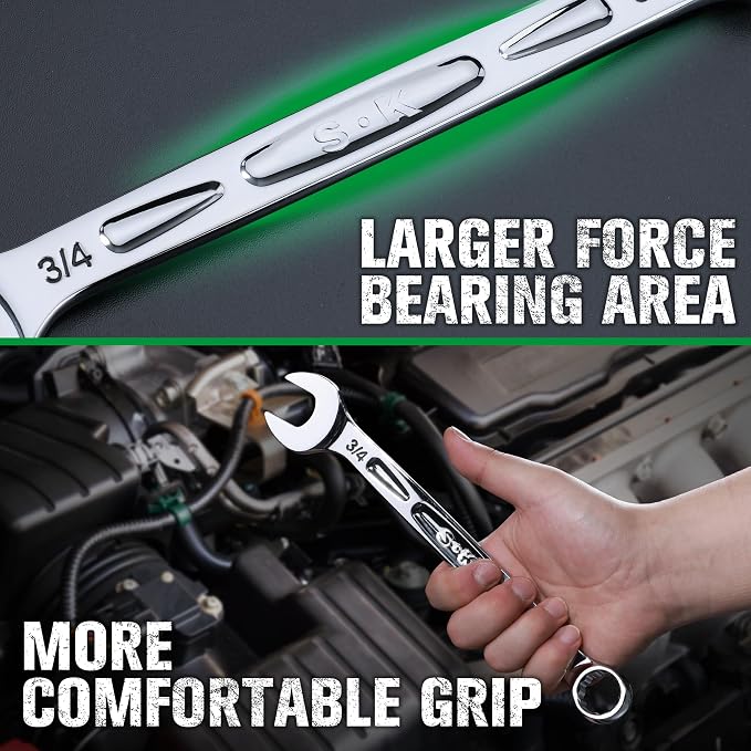 SK Combination Wrench Set, SAE 5/16''-3/4'', Metric 8-19mm, 23-Piece | 12-Point, SureGrip Drive Design, 15-Degree Offset End, Drop Forged CR-V Steel, SuperKrome Finish, with Rolling Pouch