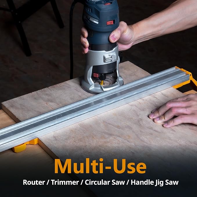 POWERTEC 72007 50 Inch Circular Saw Guide for Circular Saw, Router & Jig Saw, Straight Edge Clamp with 2 Pack 5-1/2" L x 1-1/8" W T-Track Hold Down Clamp for Woodworking