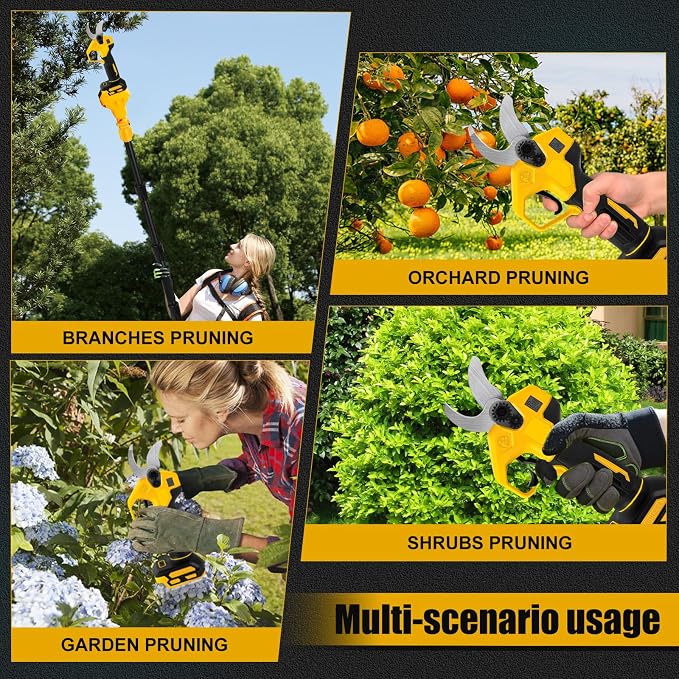 Cordless Pruning Shears Compatible with Dewalt 20V, Electric Pruning Shears with Extension Pole up to 4.57m Range, LCD Display 30 mm Battery Pruning Shears & Loppers for Garden (No Battery)