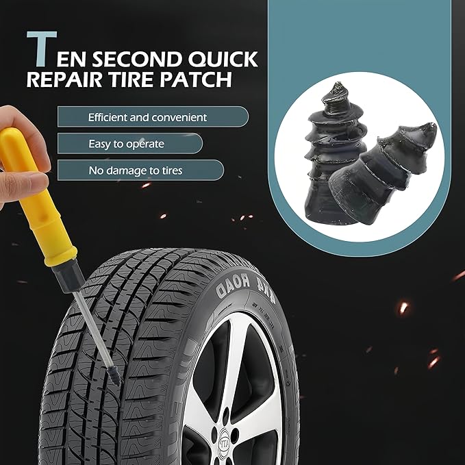 60 PCS Tire Repair Rubber Nail, Vacuum Tire Repair Kits Spiral Rubber Screws, Fast Self-Service Tool for Car, Truck, Motorcycle, Tractor Tire Puncture Repair (Black)
